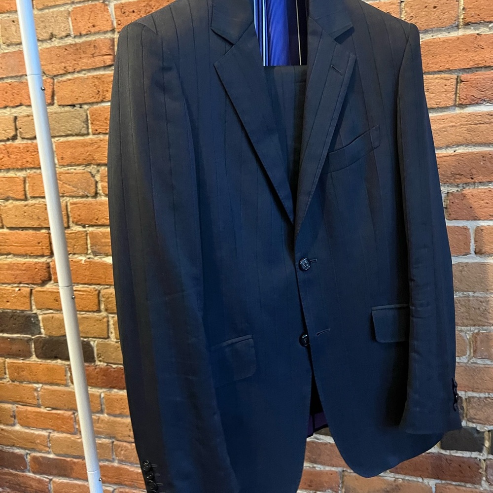 Etro Milano Men’s Dark Pinstripe Suit – Classic Fit, Made in Italy, Size 48 IT
